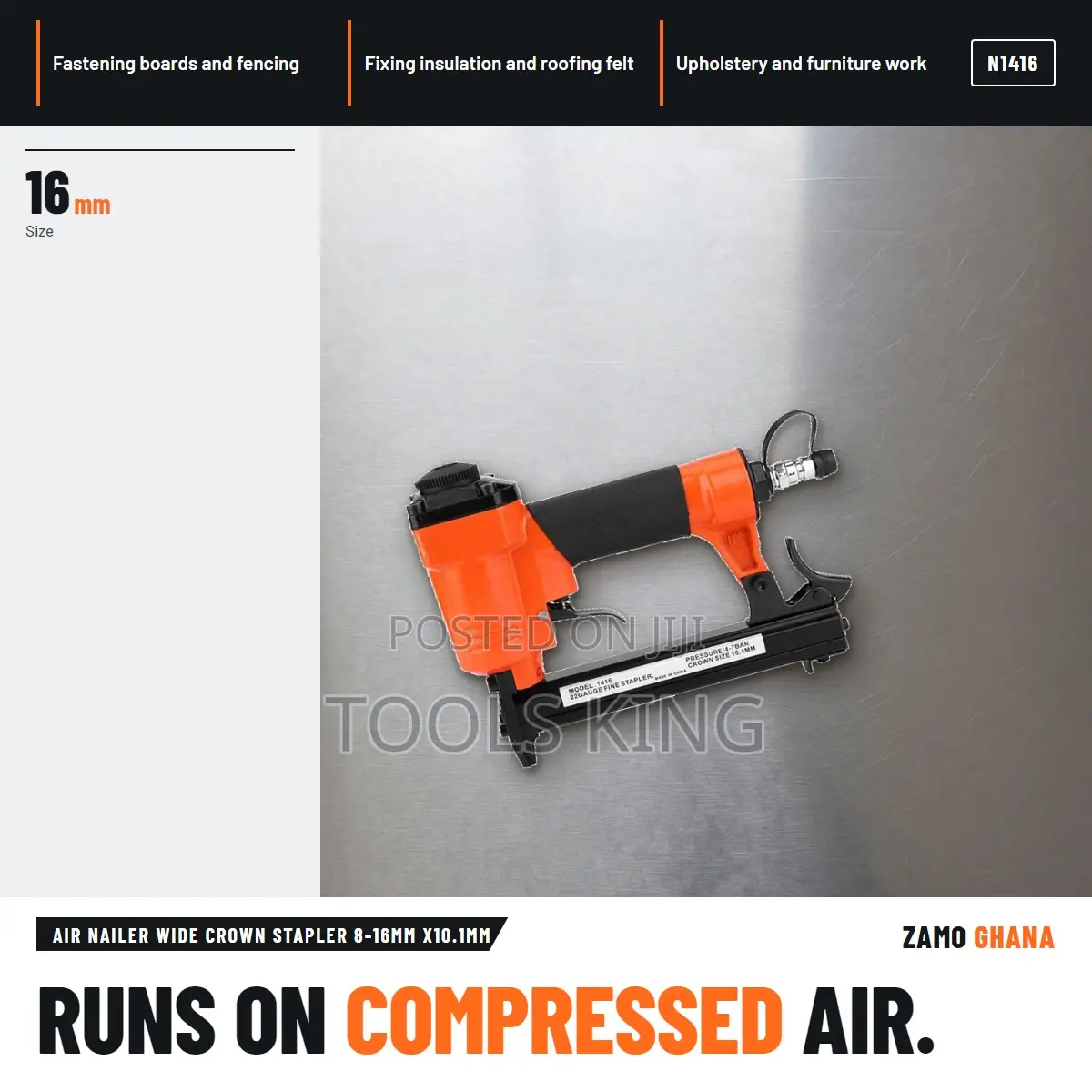 Air Nailer Wide Crown Stapler 8-16Mm X10.1Mm - N1416