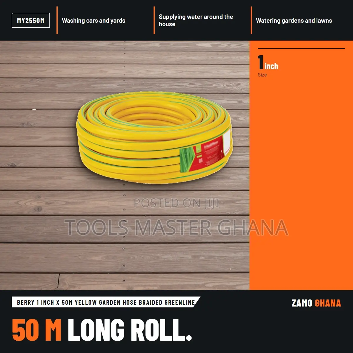 Berry 1 Inch X 50M Yellow Garden Hose Braided Greenline - MY2550M