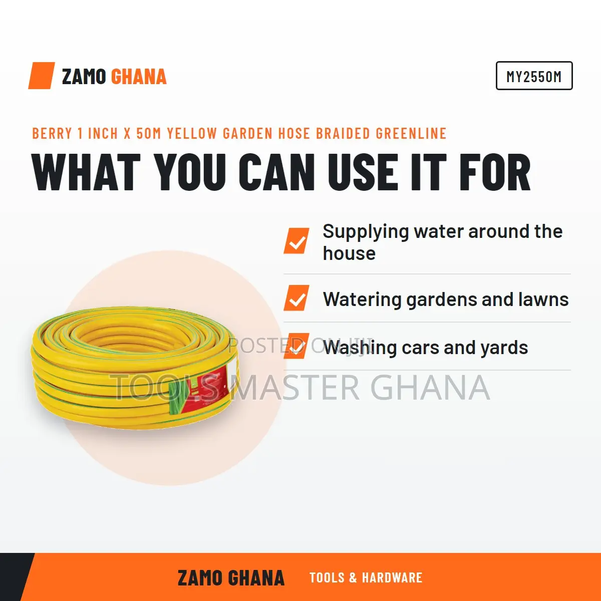 Berry 1 Inch X 50M Yellow Garden Hose Braided Greenline - MY2550M