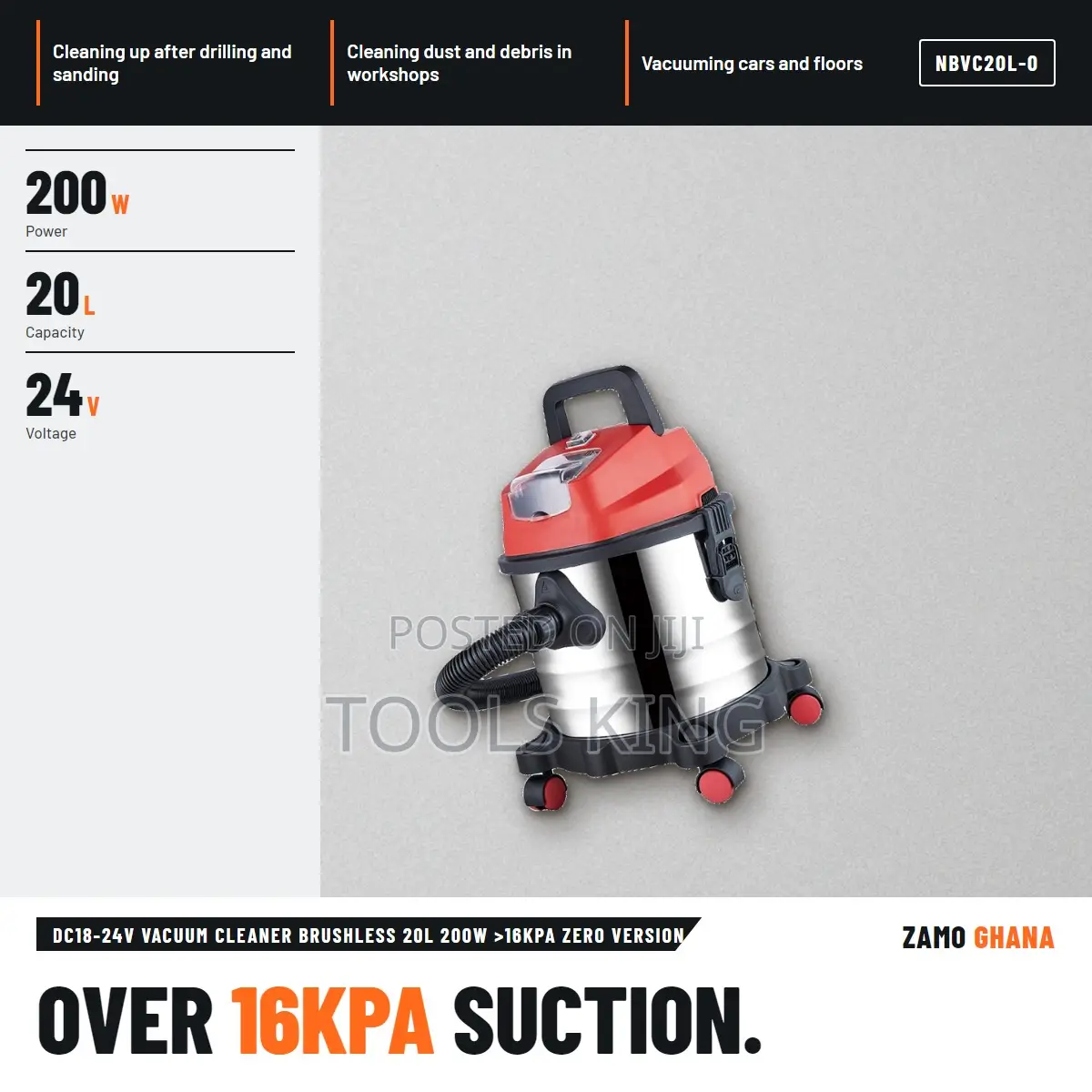 Dc18-24v Vacuum Cleaner Brushless 20L 200W >16Kpa Zero Ver - NBVC20L-0