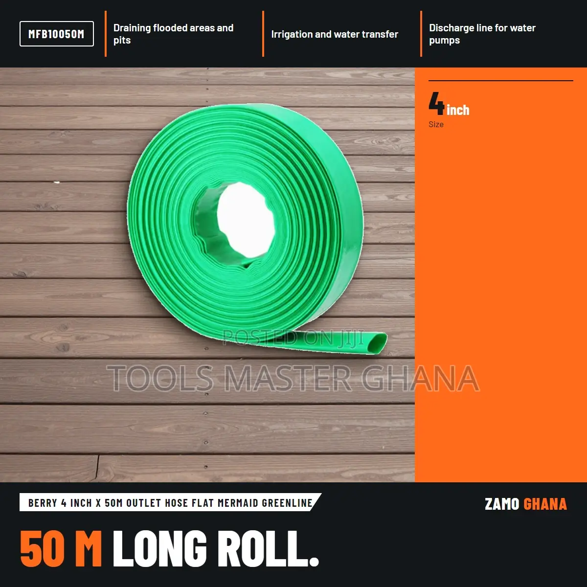 Berry 4 Inch X 50M Outlet Hose Flat Mermaid Greenline - MFB10050M