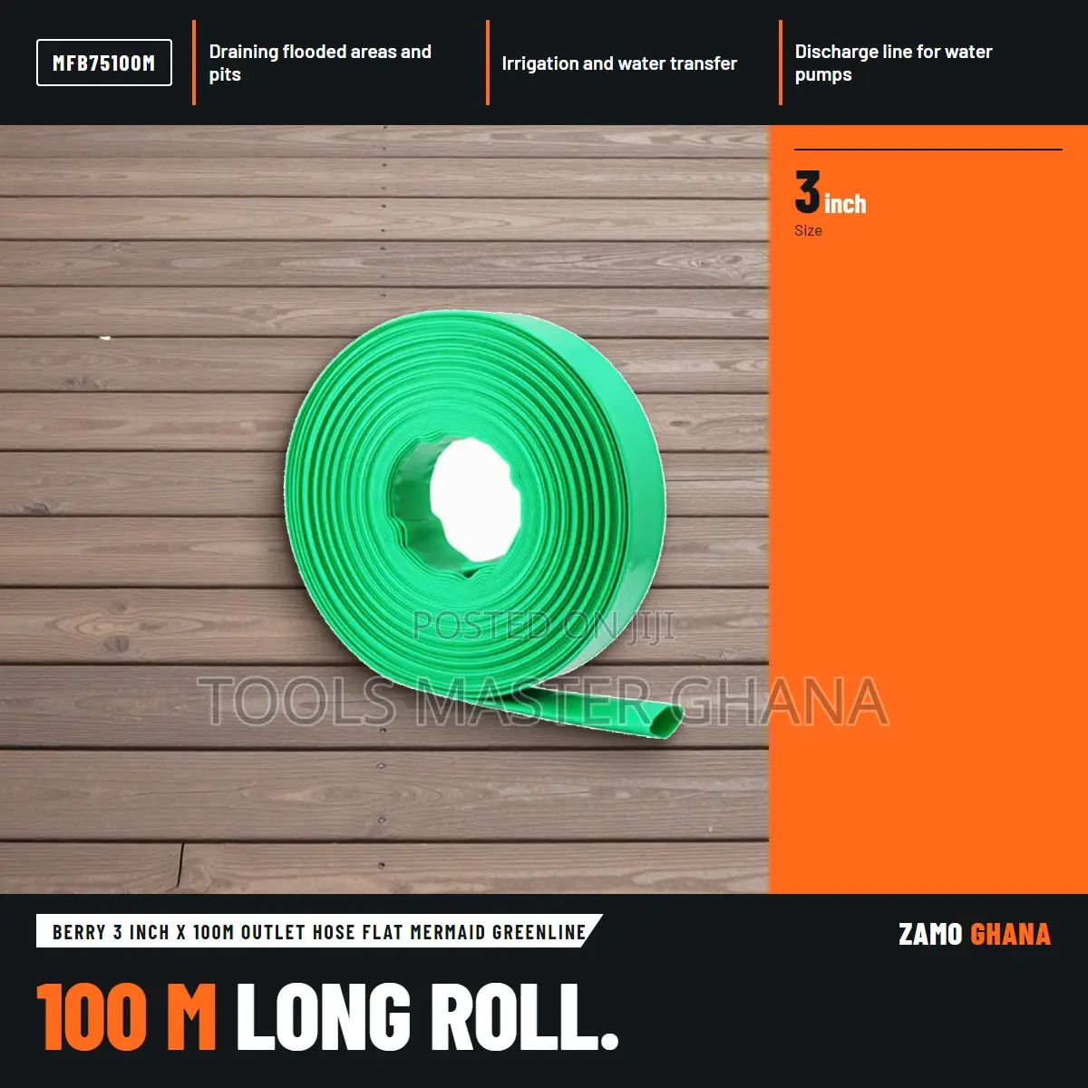 Berry 3 Inch X 100M Outlet Hose Flat Mermaid Greenline - MFB75100M
