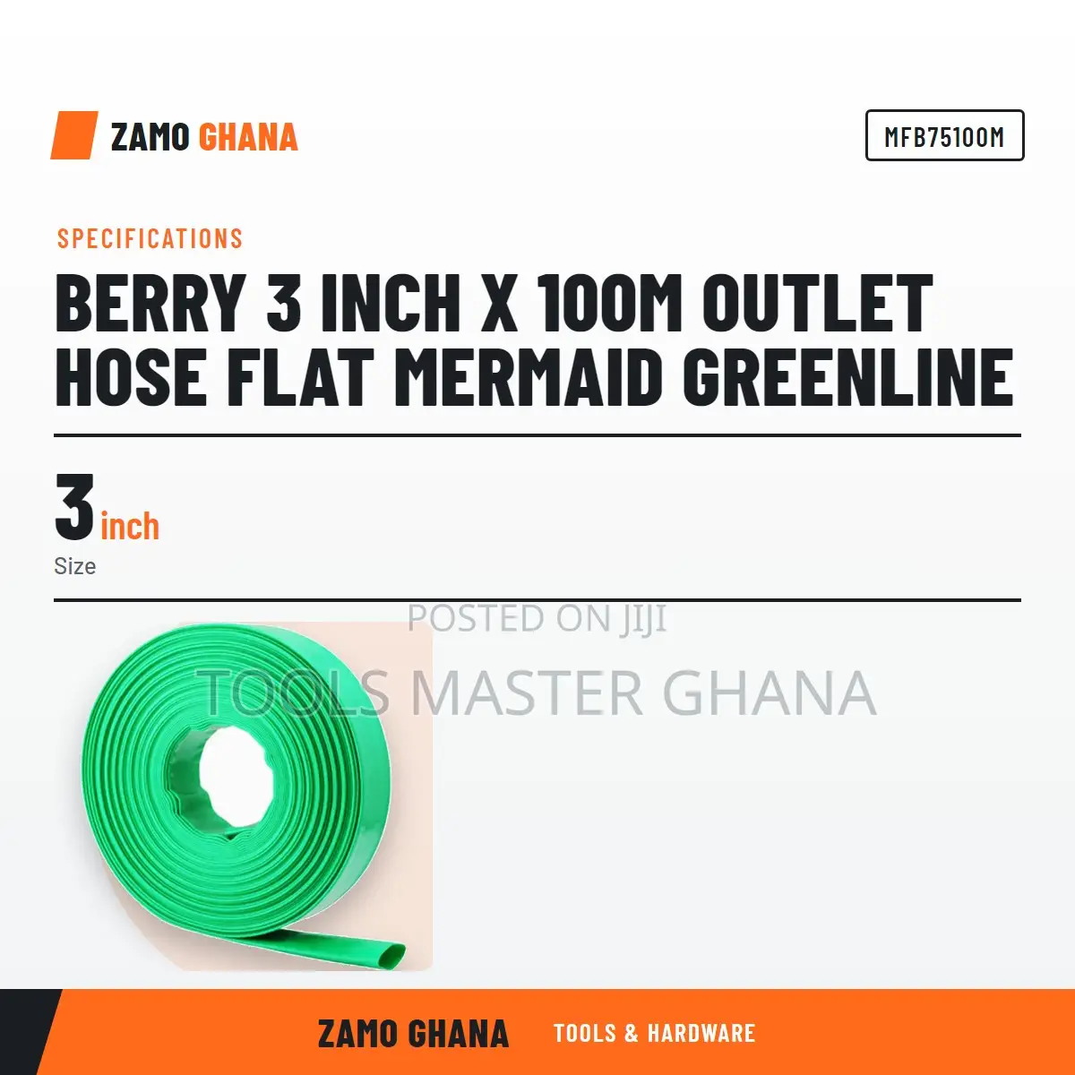 Berry 3 Inch X 100M Outlet Hose Flat Mermaid Greenline - MFB75100M