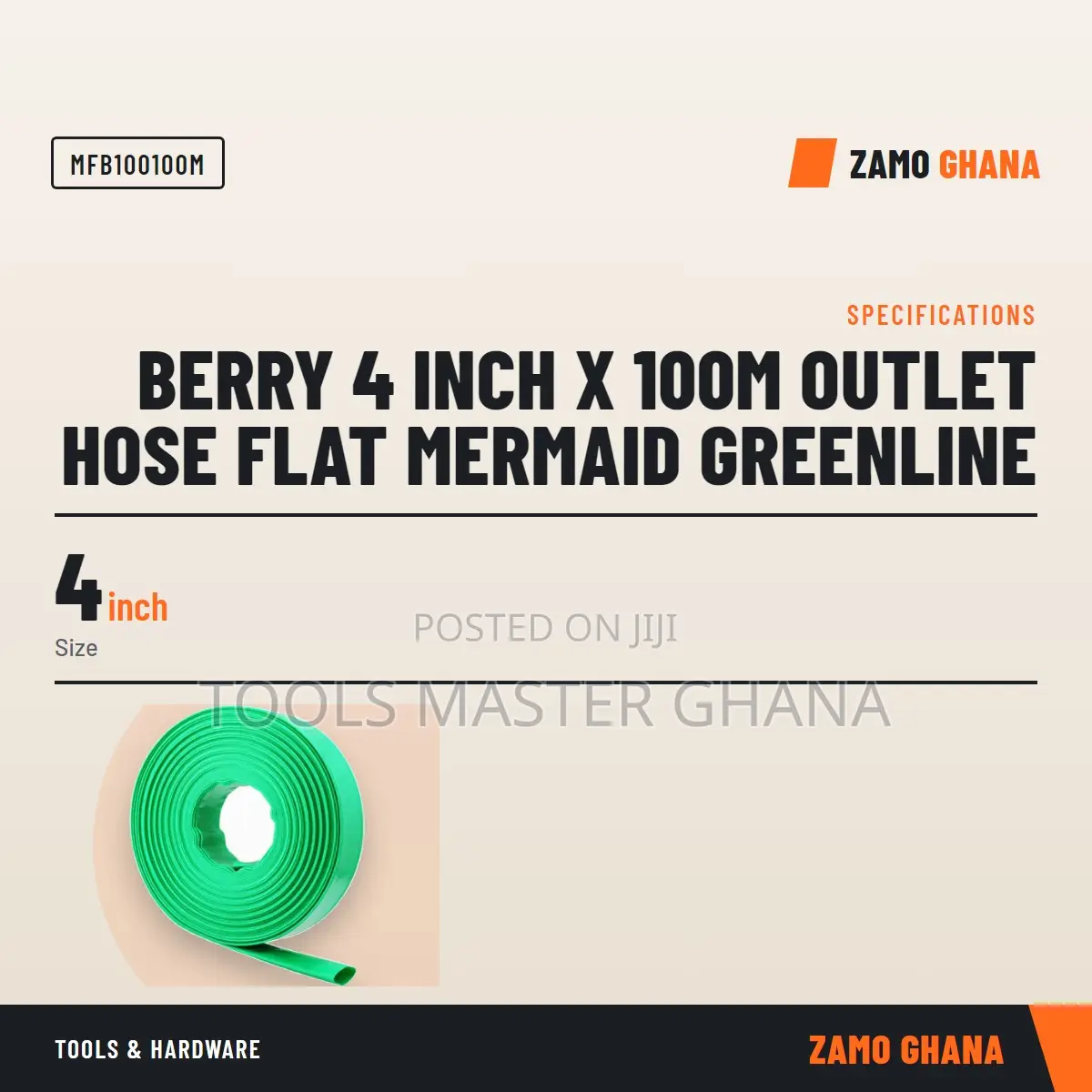 Berry 4 Inch X 100M Outlet Hose Flat Mermaid Greenline - MFB100100M