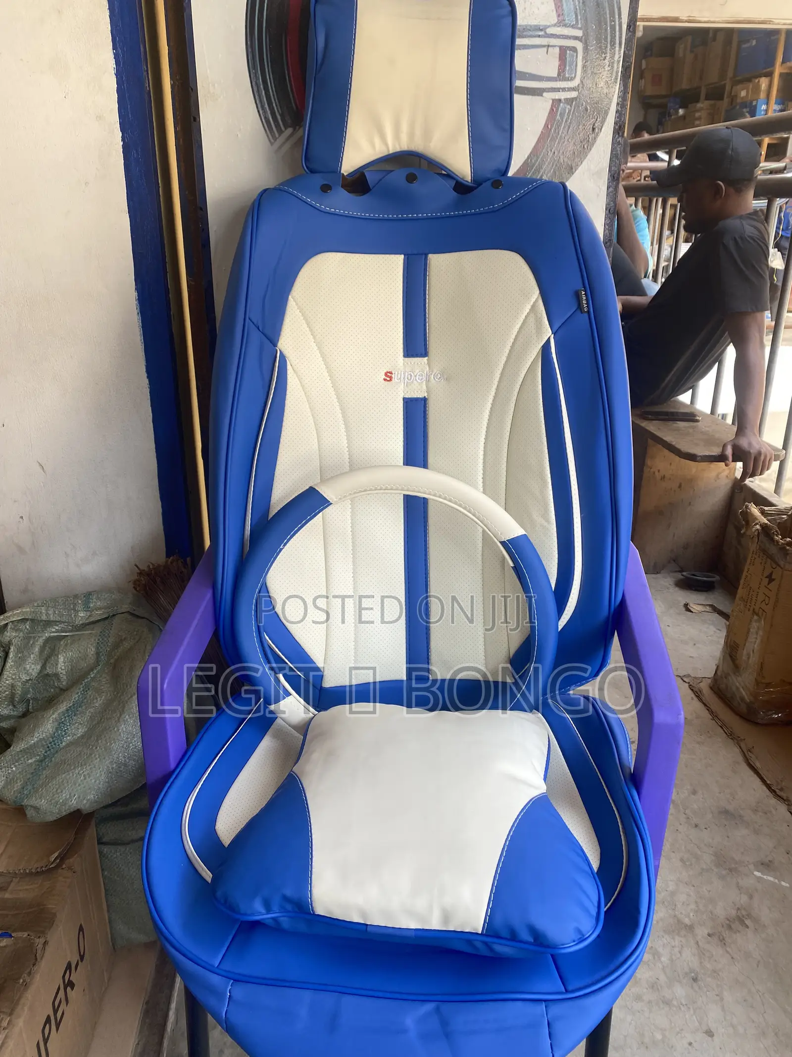  Premium Blue & White Supero Full Seat Cover Set