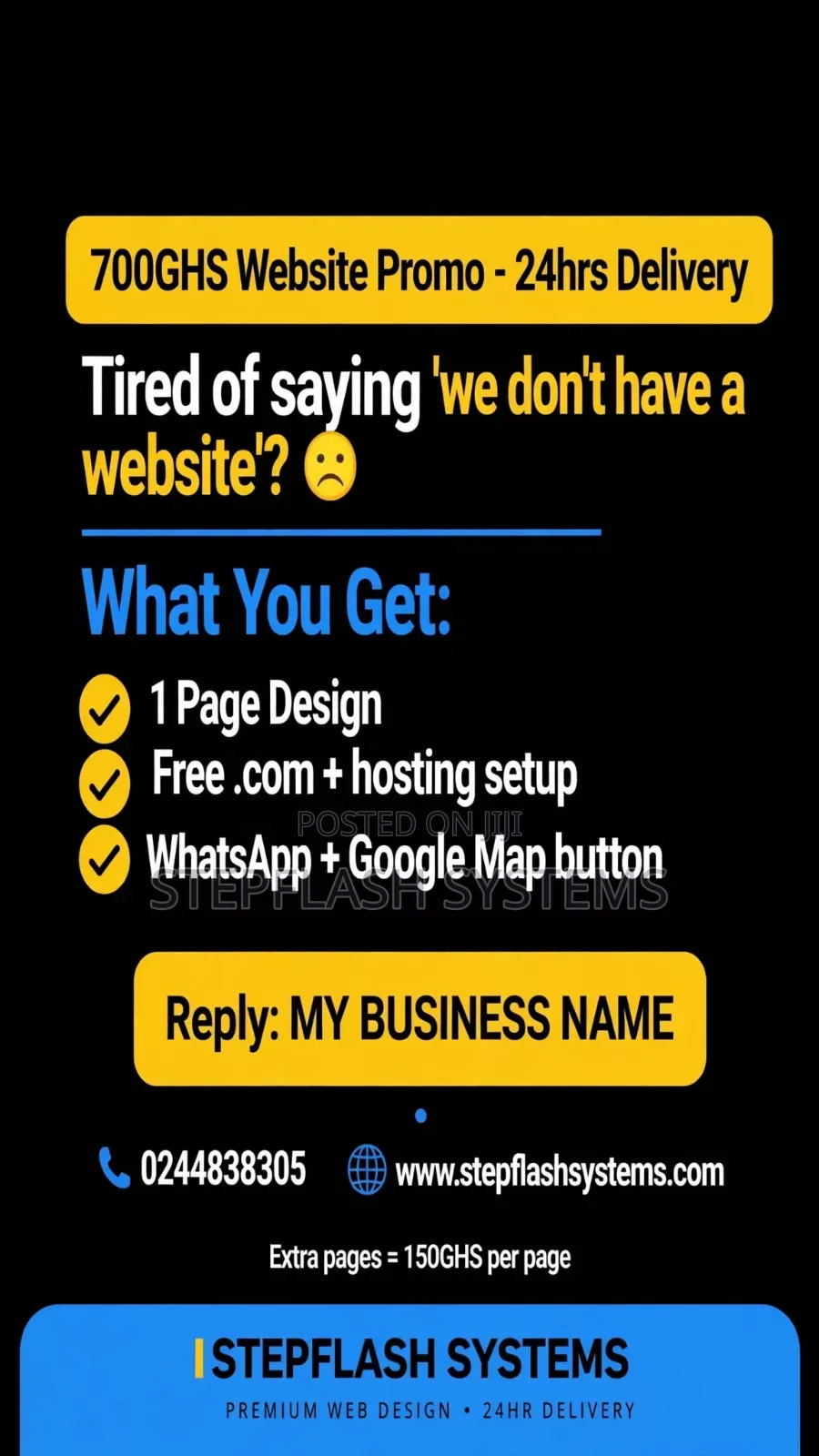 `1 Page Website Design 700GHS - 24hrs Delivery | .Com + Hosting`