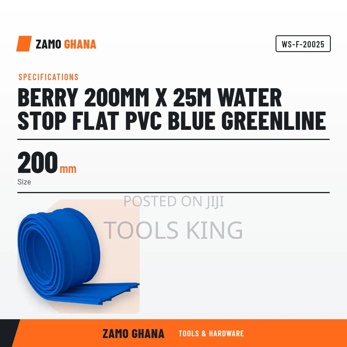 Berry 200Mm X 25M Water Stop Flat PVC Blue Greenline - WS-F-20025