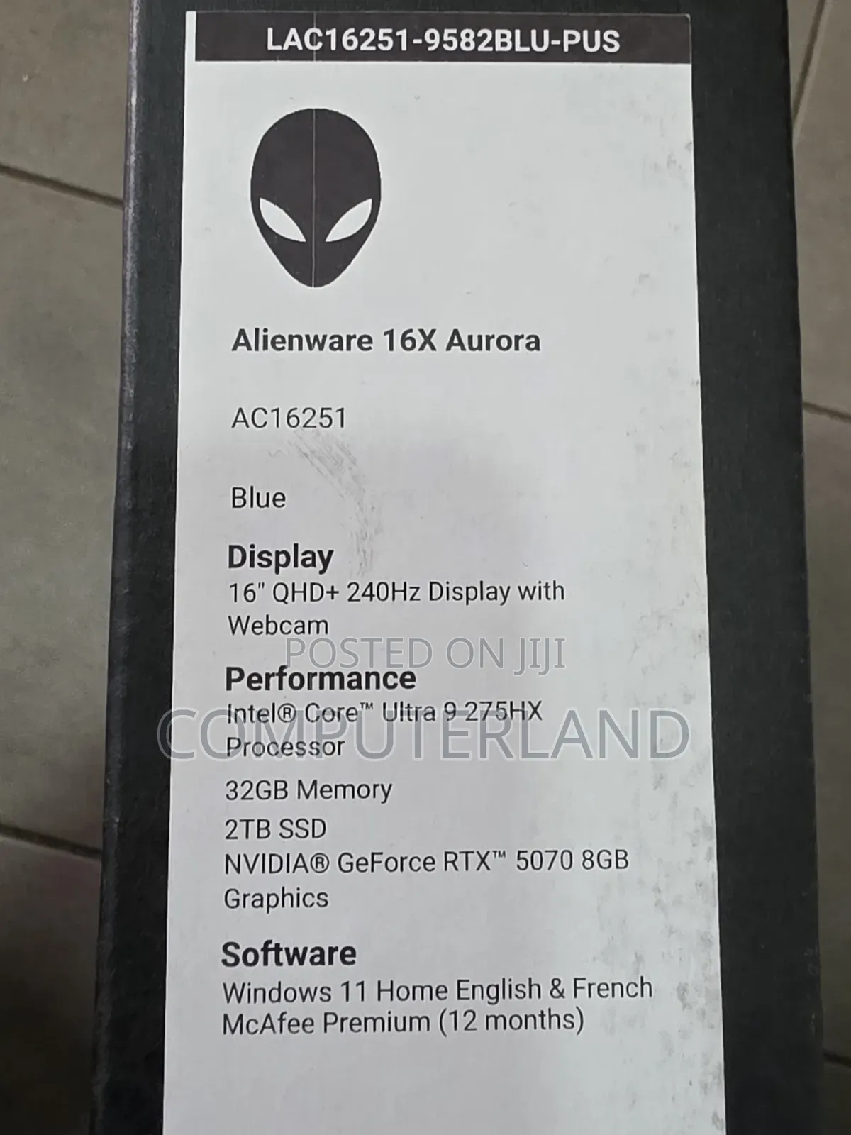 New Laptop Dell Alienware Aurora 16 3GB Intel Core Ultra 9 SSD 2T