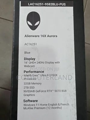 New Laptop Dell Alienware Aurora 16 3GB Intel Core Ultra 9 SSD 2T