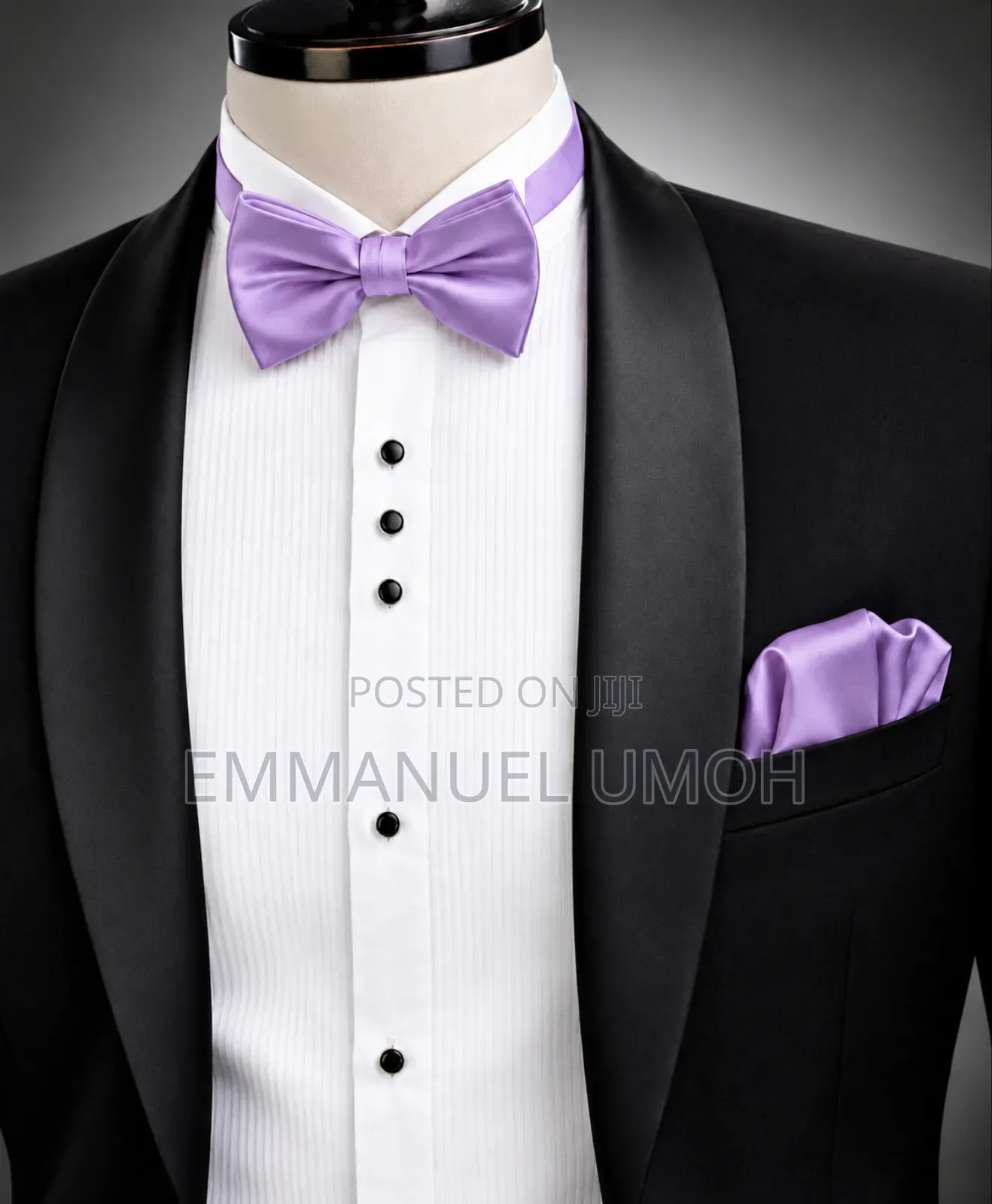 Elegant Satin Bow Tie With Pocket Square