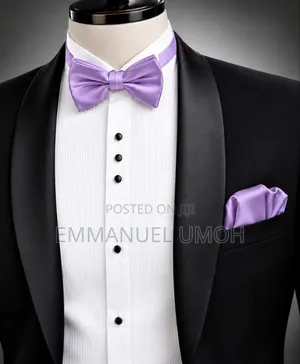 Elegant Satin Bow Tie With Pocket Square