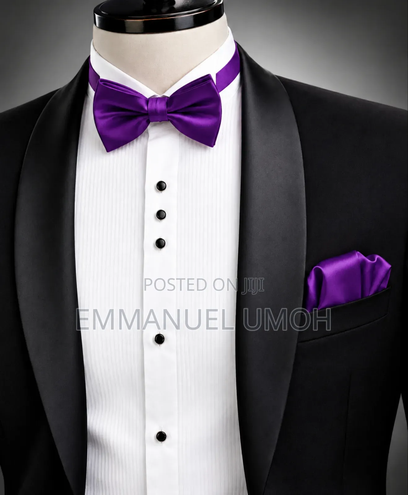 Elegant Satin Bow Tie With Pocket Square
