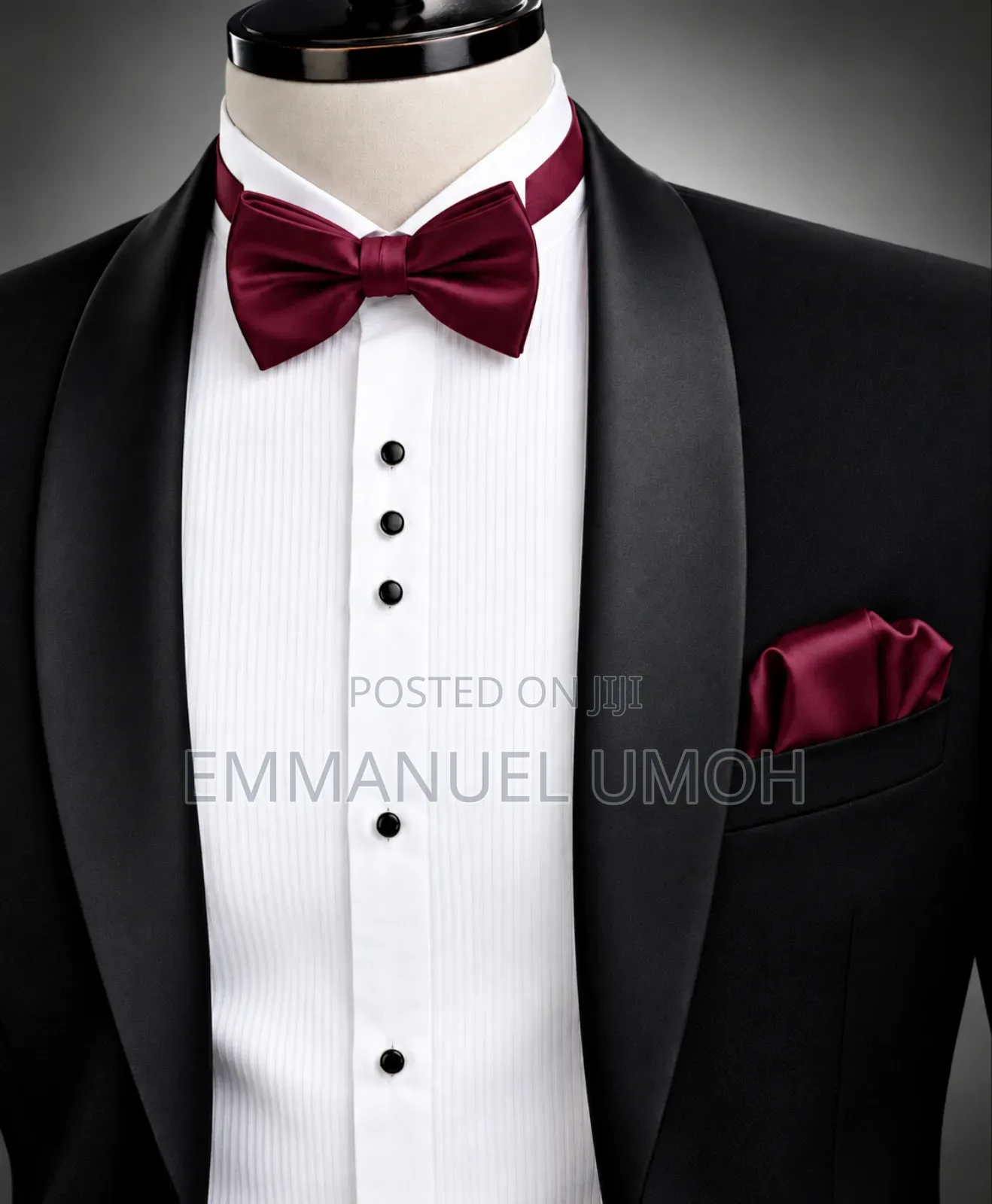 Elegant Satin Bow Tie With Pocket Square