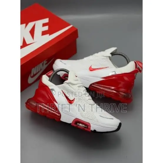 Red and White Airmax 270 Sneakers.