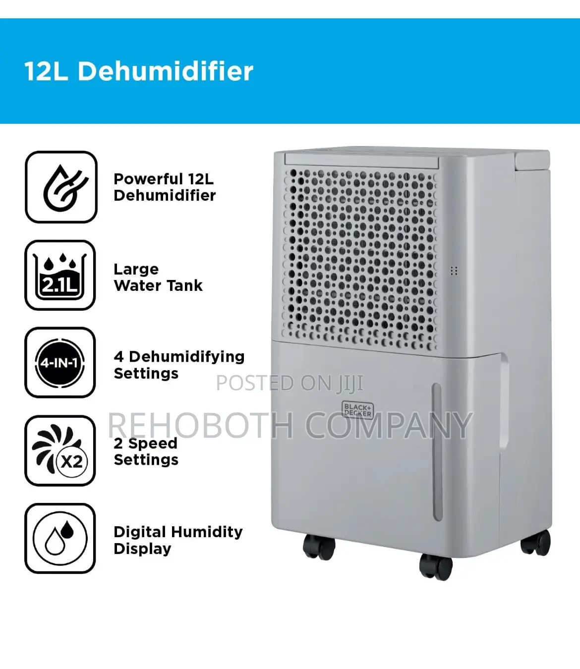 Black+decker 12l Dehumidifier Grey, Bxeh60016gbg