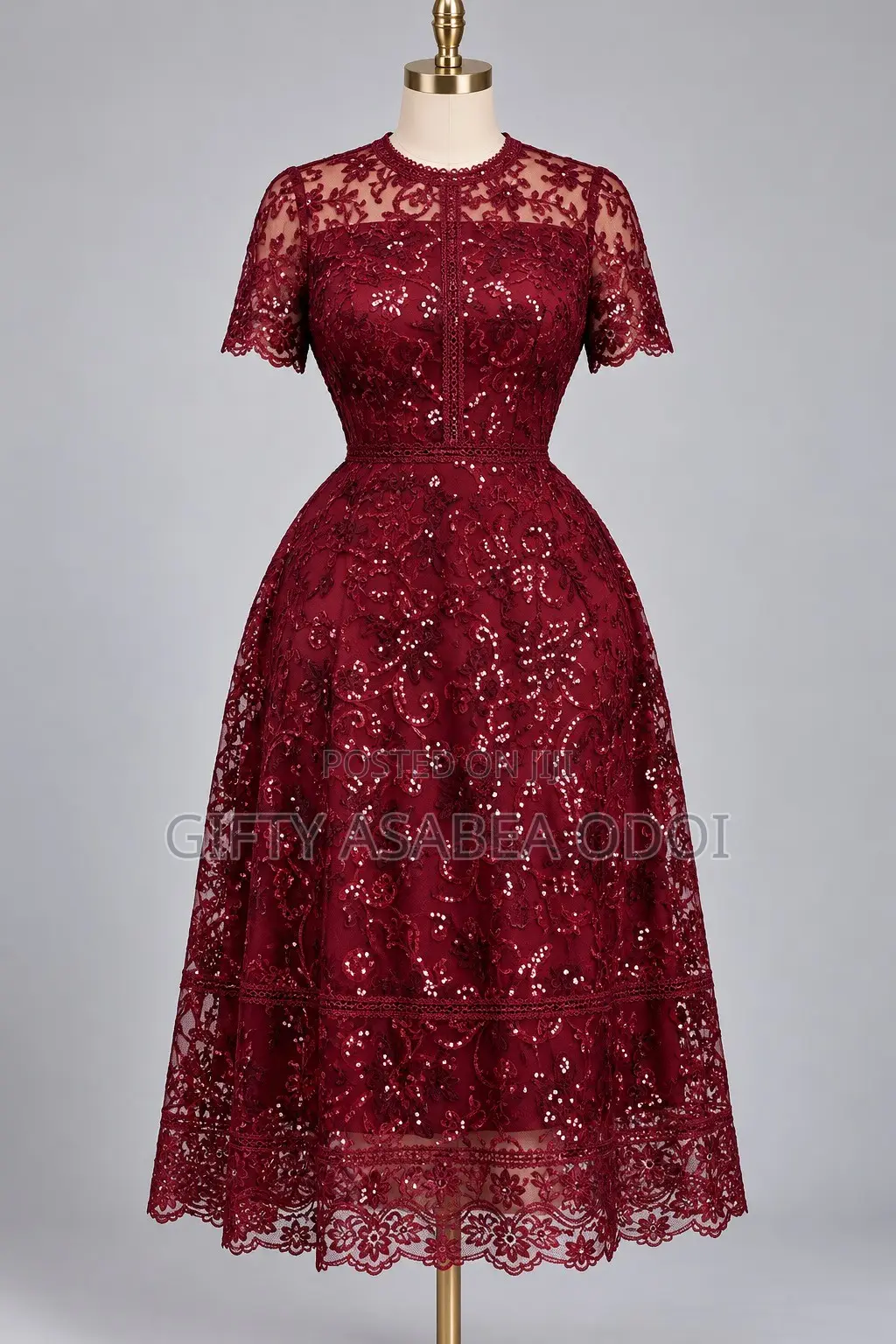 Burgundy Sequined Lace Dress