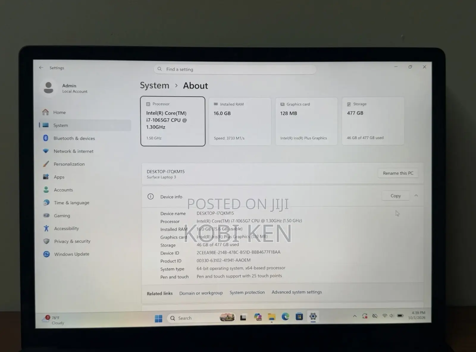 Laptop Microsoft Surface Laptop 3 16GB Intel Core i7 SSD 512GB