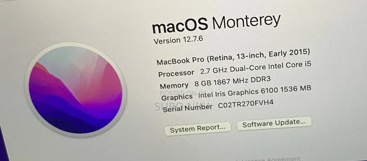 Laptop Apple MacBook Pro 8GB Intel Core i5 HDD 500GB