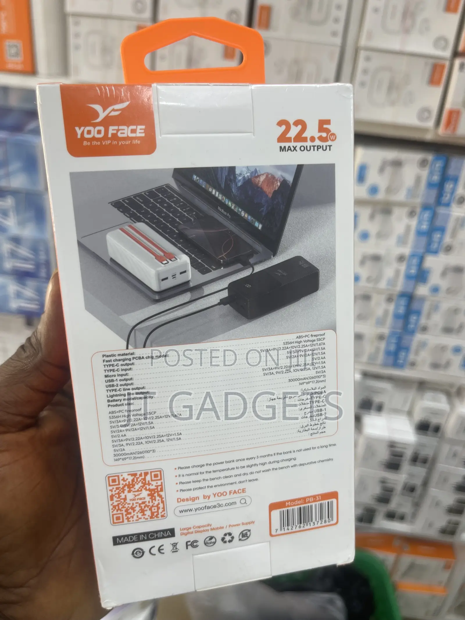 YOO FACE PB-31 30000mAh Power Bank – 22.5W Super Fast Charge!