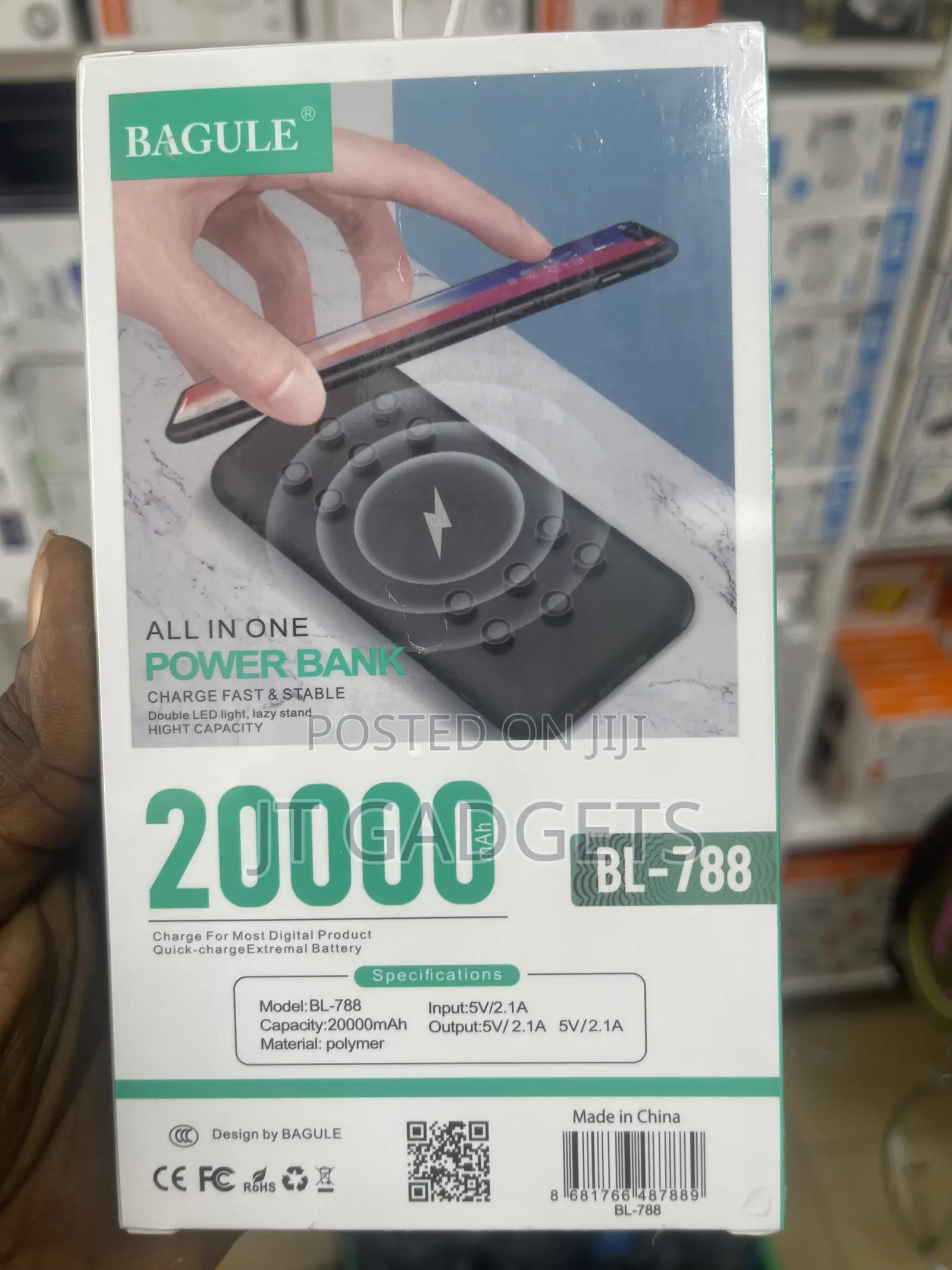 BAGULE 20000mAh Power Bank Wireless Charging – 4 Cables Built In!