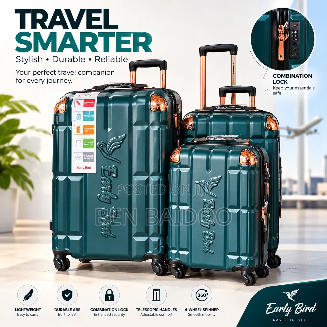 Plastic Luggage Set 3in1 (Secure Lock Combination)