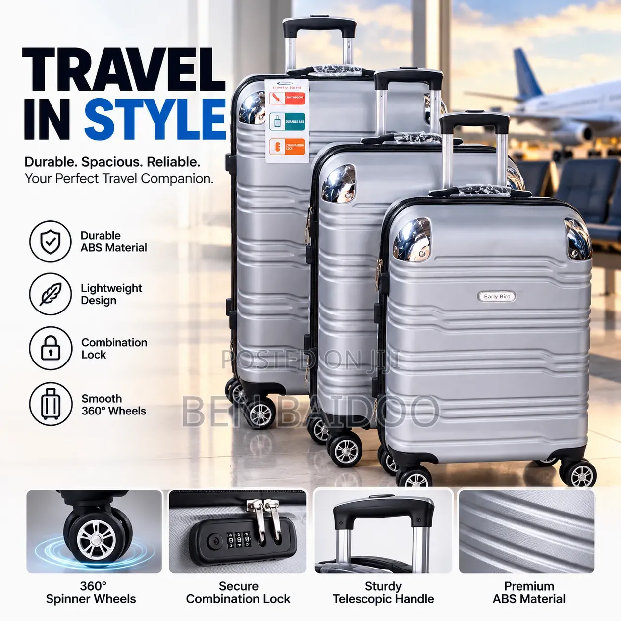 Plastic Luggage Set 3in1 (Secure Lock Combination)