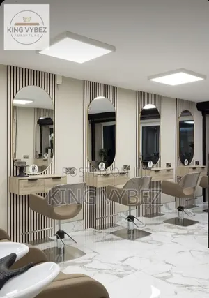 Luxury Barber Shop & Salon Interior Setup With LED Mirrors - Accra