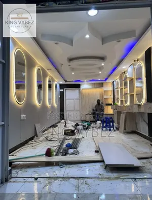 Luxury Barber Shop & Salon Interior Setup With LED Mirrors - Accra
