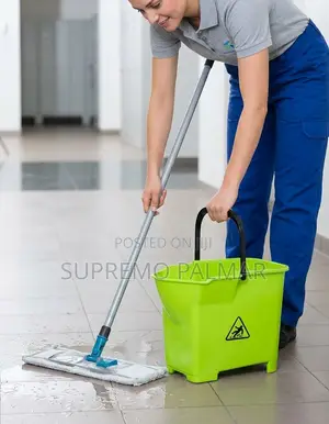 14L Plastic Mop Bucket With Wringer, Handle & Wet Floor Warning