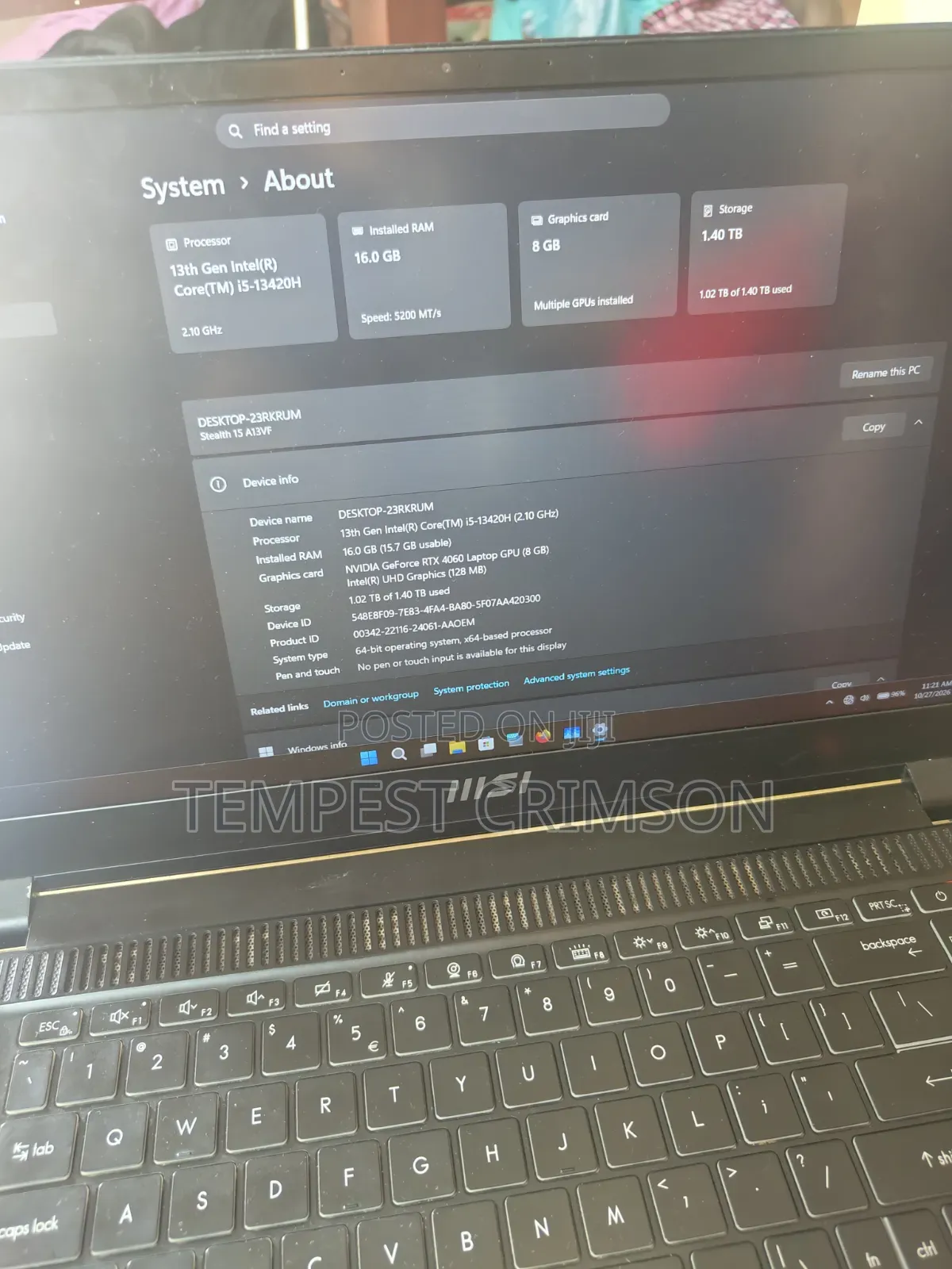 Laptop MSI GS66 Stealth 11UH 16GB Intel Core i5 SSD 1T