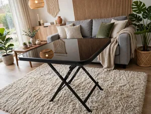 Black Glass Folding Table – Portable Bistro & Patio Coffee Table-70×70