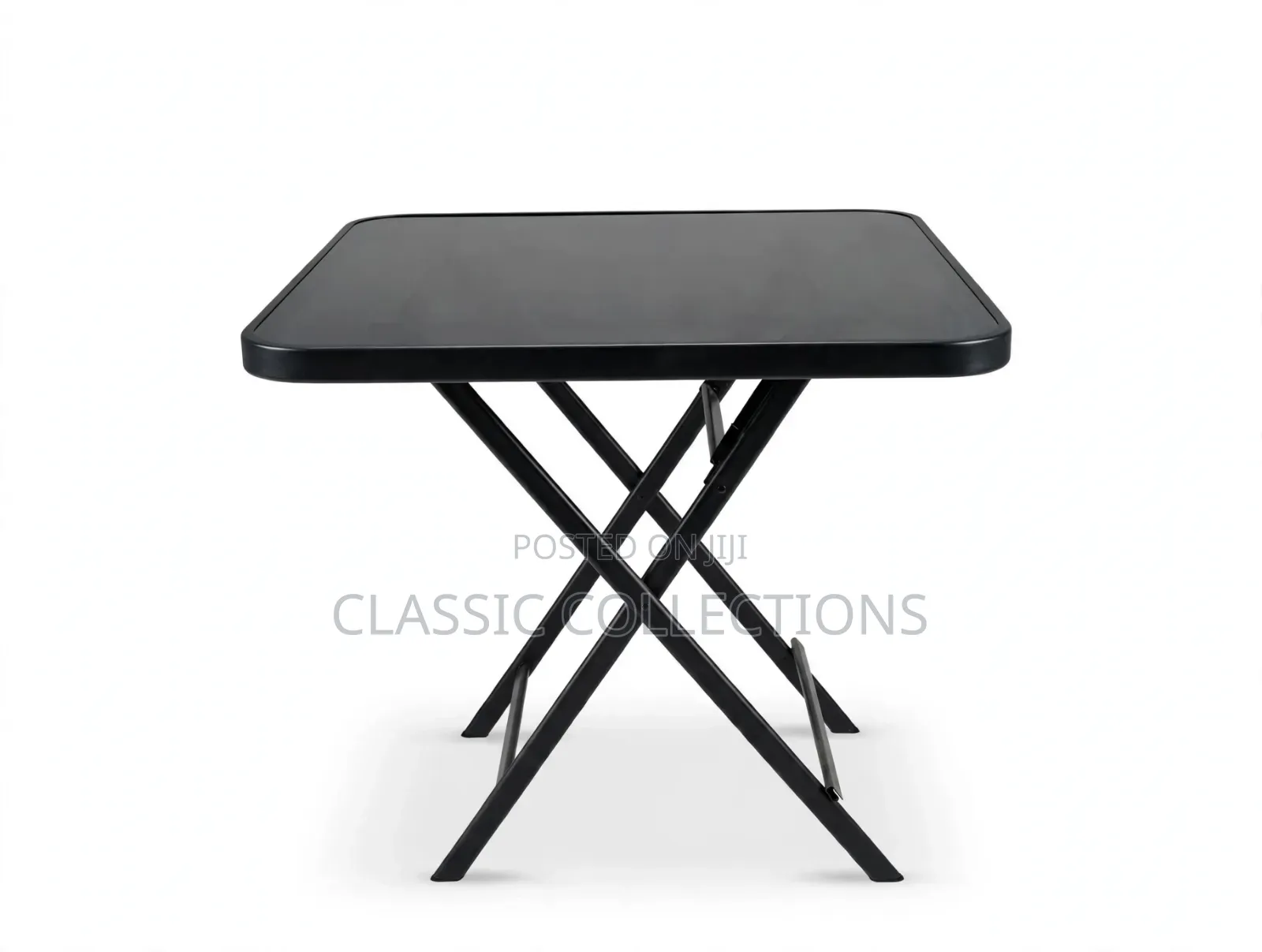 Black Glass Folding Table – Portable Bistro & Patio Coffee Table-70×70