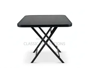Black Glass Folding Table – Portable Bistro & Patio Coffee Table-70×70