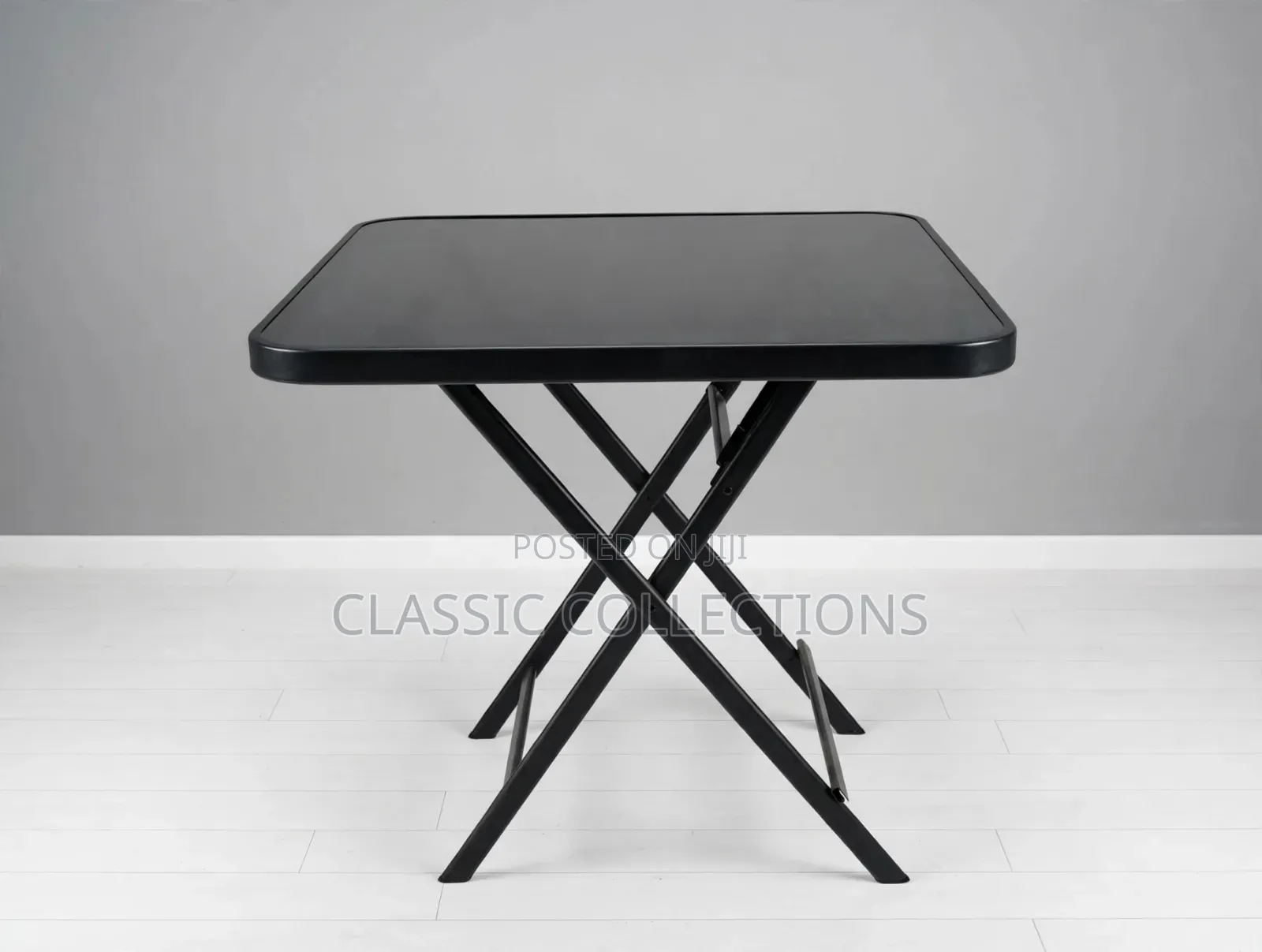 Black Glass Folding Table – Portable Bistro & Patio Coffee Table-70×70