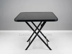 Black Glass Folding Table – Portable Bistro & Patio Coffee Table-70×70