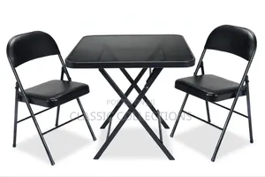 3-Piece Black Glass Folding Bistro Set-70×70 Table and 2 Padded Chairs