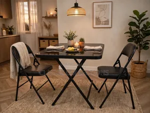3-Piece Black Glass Folding Bistro Set-70×70 Table and 2 Padded Chairs