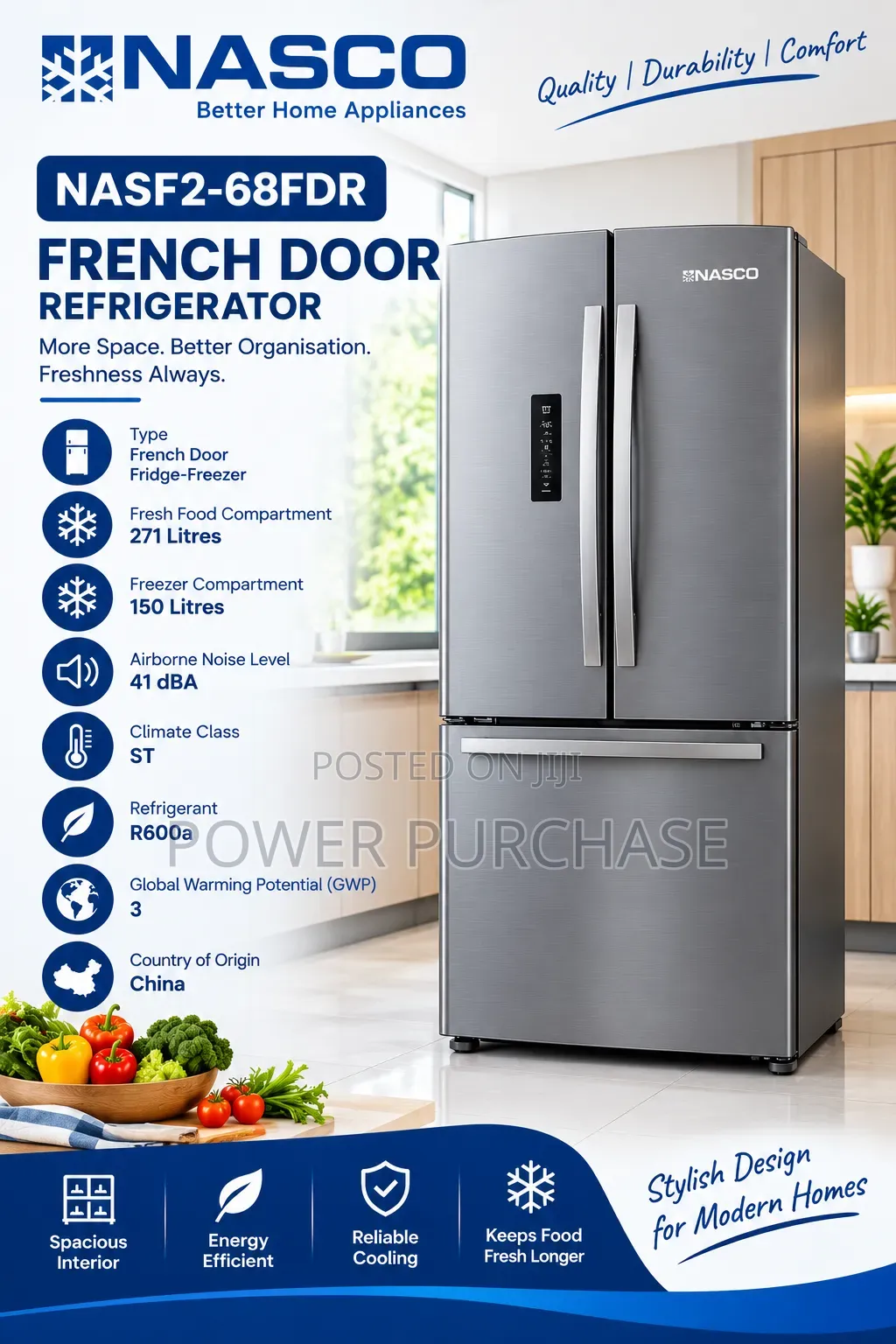 NASCO NASF2-68FDR Double-Door Refrigerator