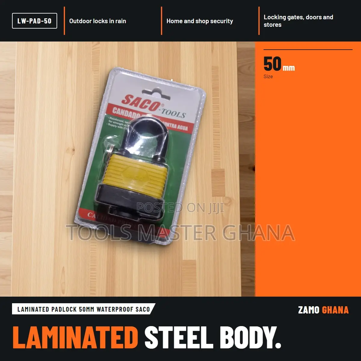 Laminated Padlock 50Mm Waterproof Saco - LW-PAD-50