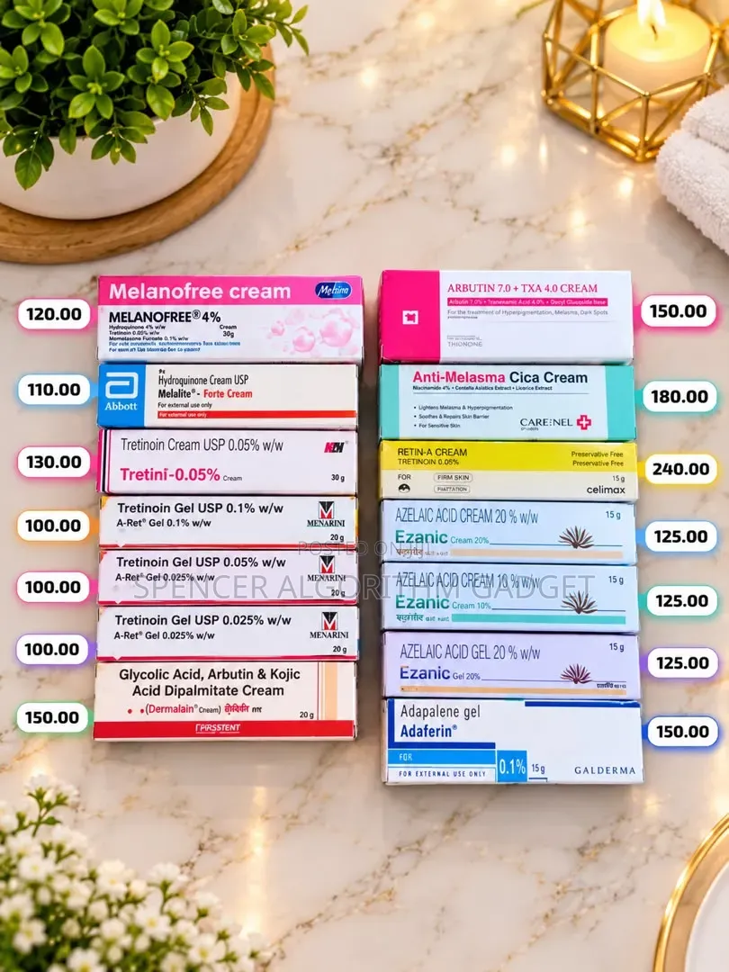 Tretinoin/Azelaic/Melanofree/Adepalene /Demelan/Celimax/Tosowoong/Gels