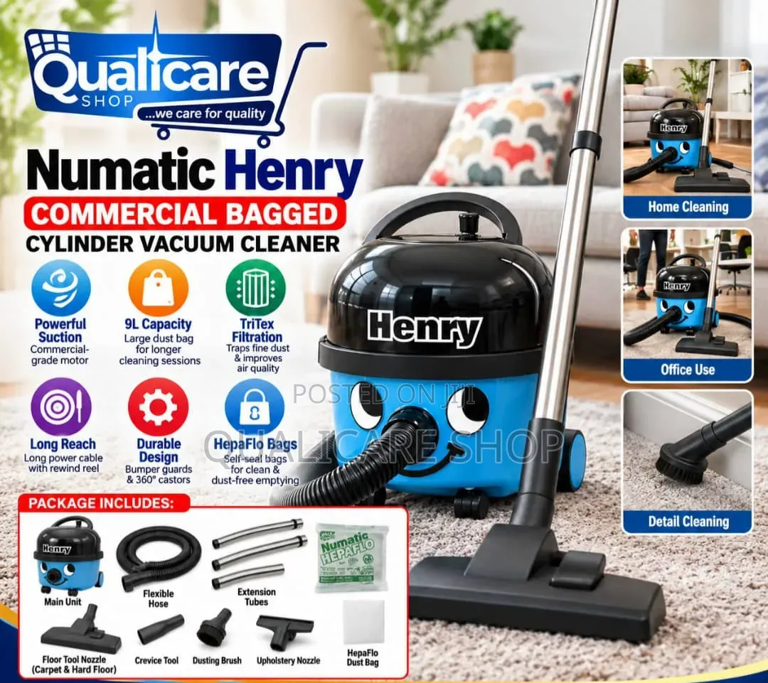 Numatic Henry Commercial Bagged Cylinder Vacuum Cleaner (Blue)