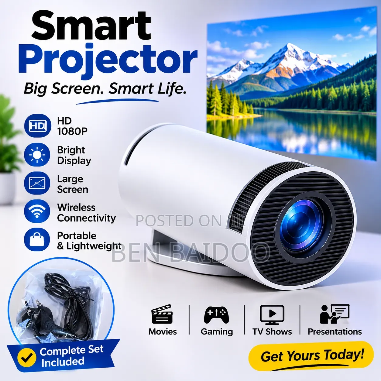 Ultra HD Smart Projector (Gaming,TV Shows & Movies)