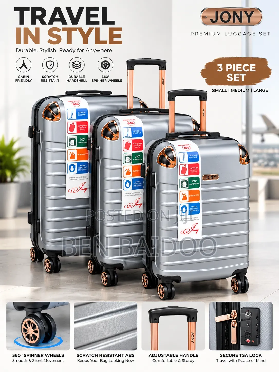 Plastic Travelling Bags 3 Pieces (Durable & Stylish)