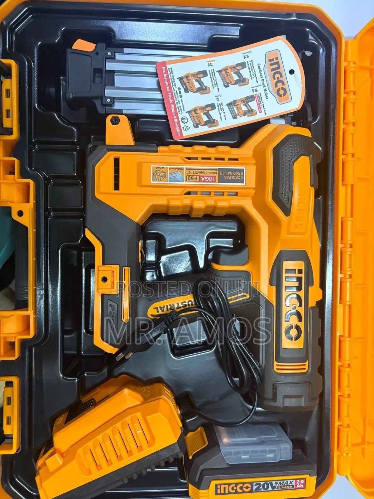 50mm Cordless Brad Nailer + 2x2.0Ah Batteries+1000PCs Nails-Bnli500857