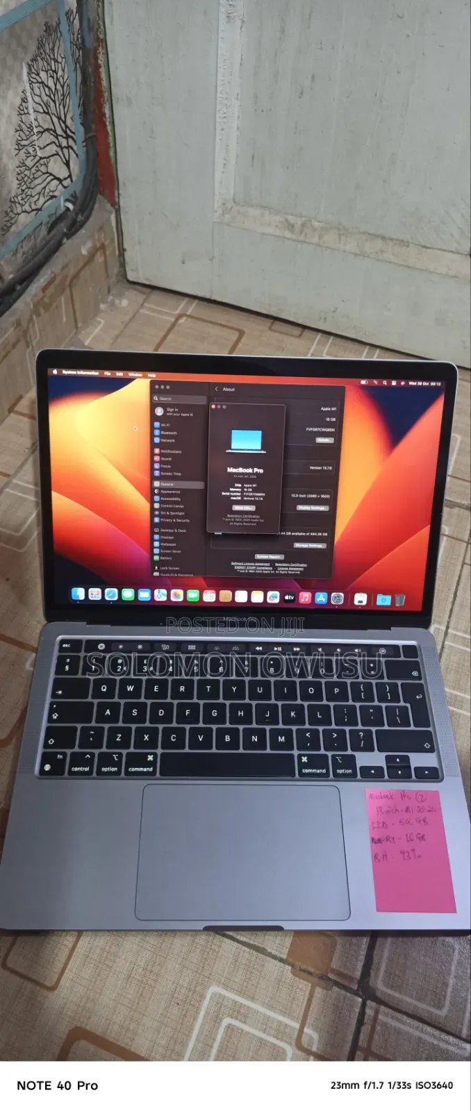 Laptop Apple MacBook Pro 2020 1GB Apple M1 SSD 500GB