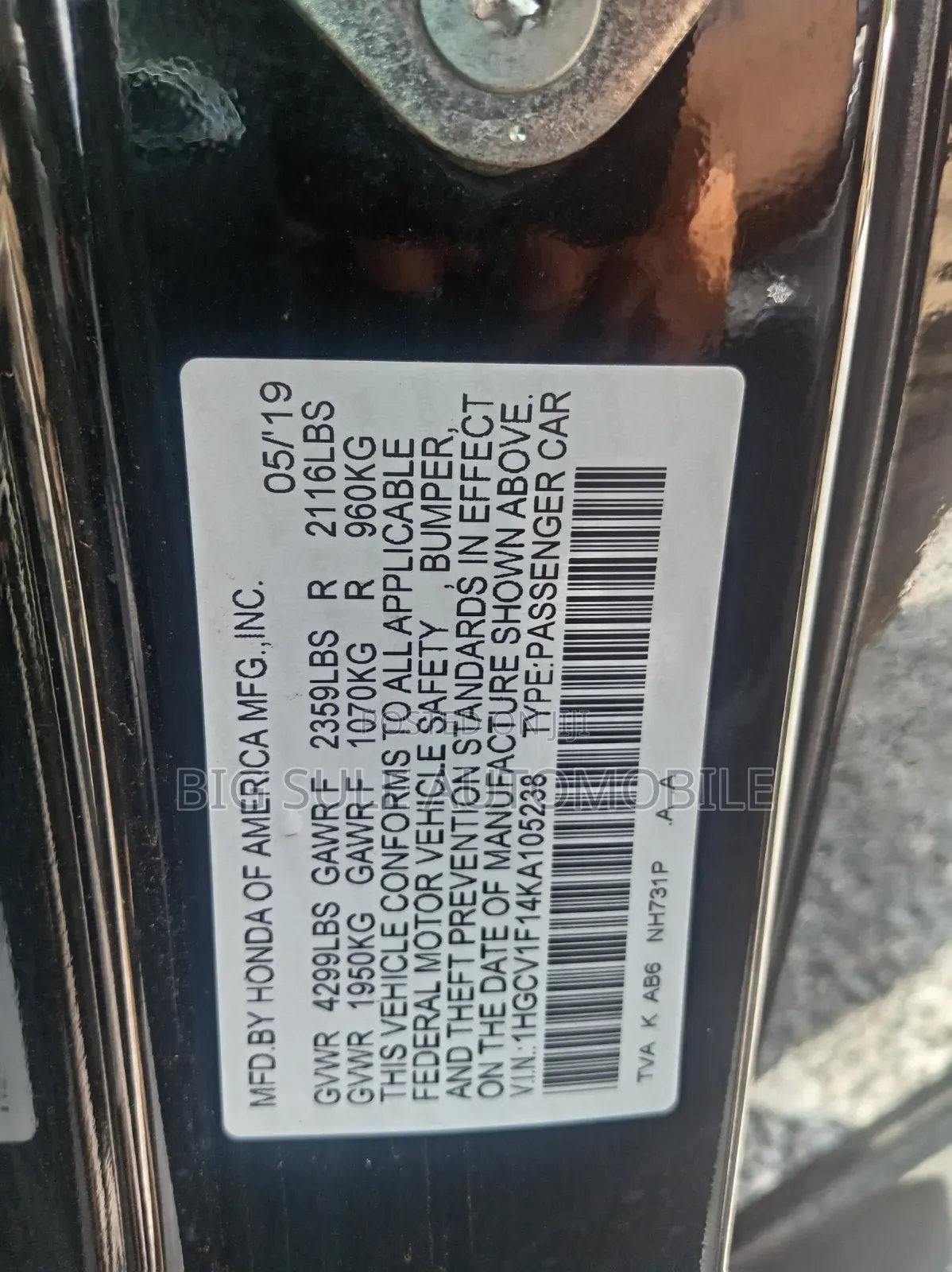 Honda Accord EX-L (1.5L 4cyl Turbo CVT) 2019 Black