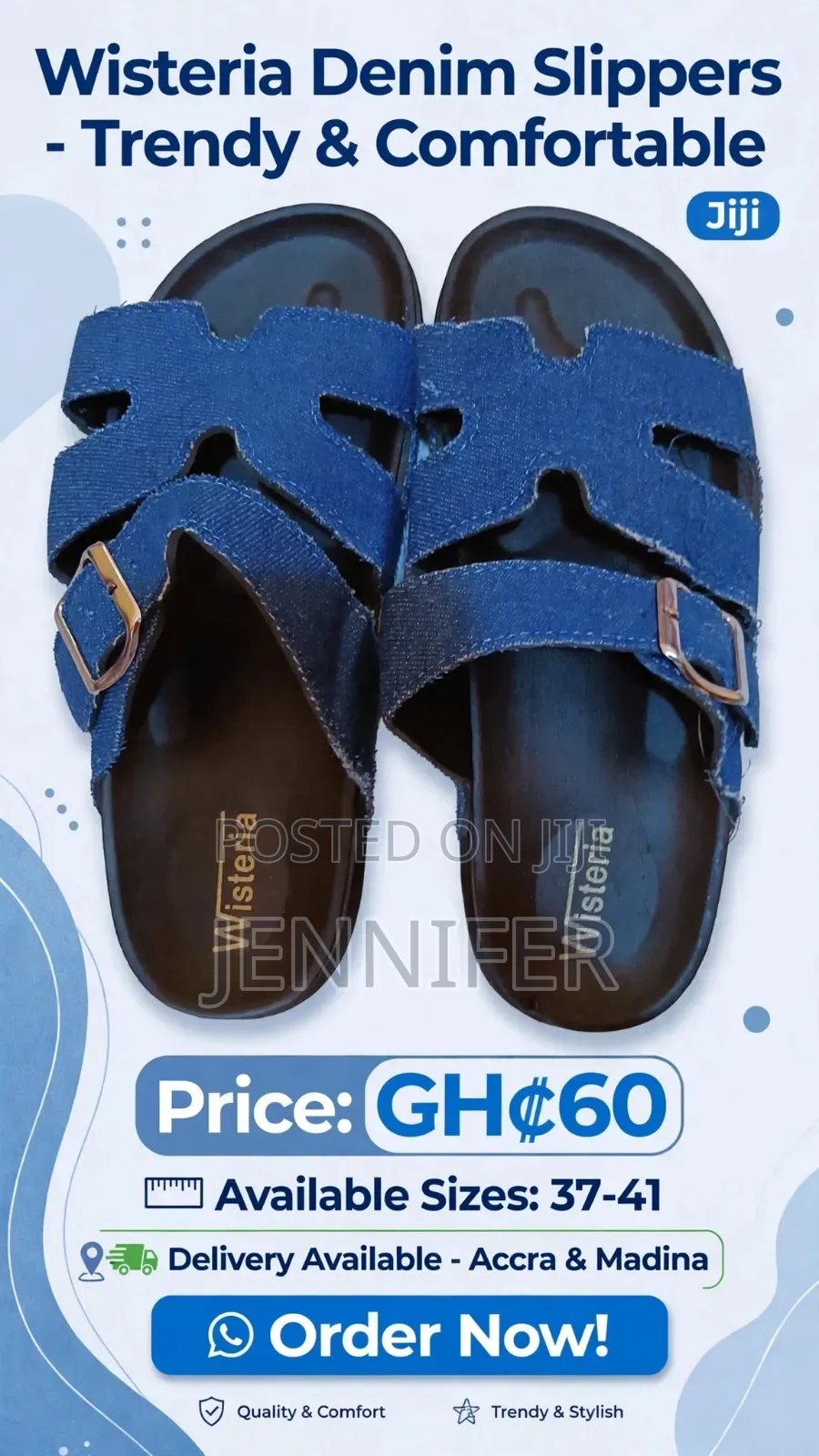 Wisteria Ladies Denim Slippers
