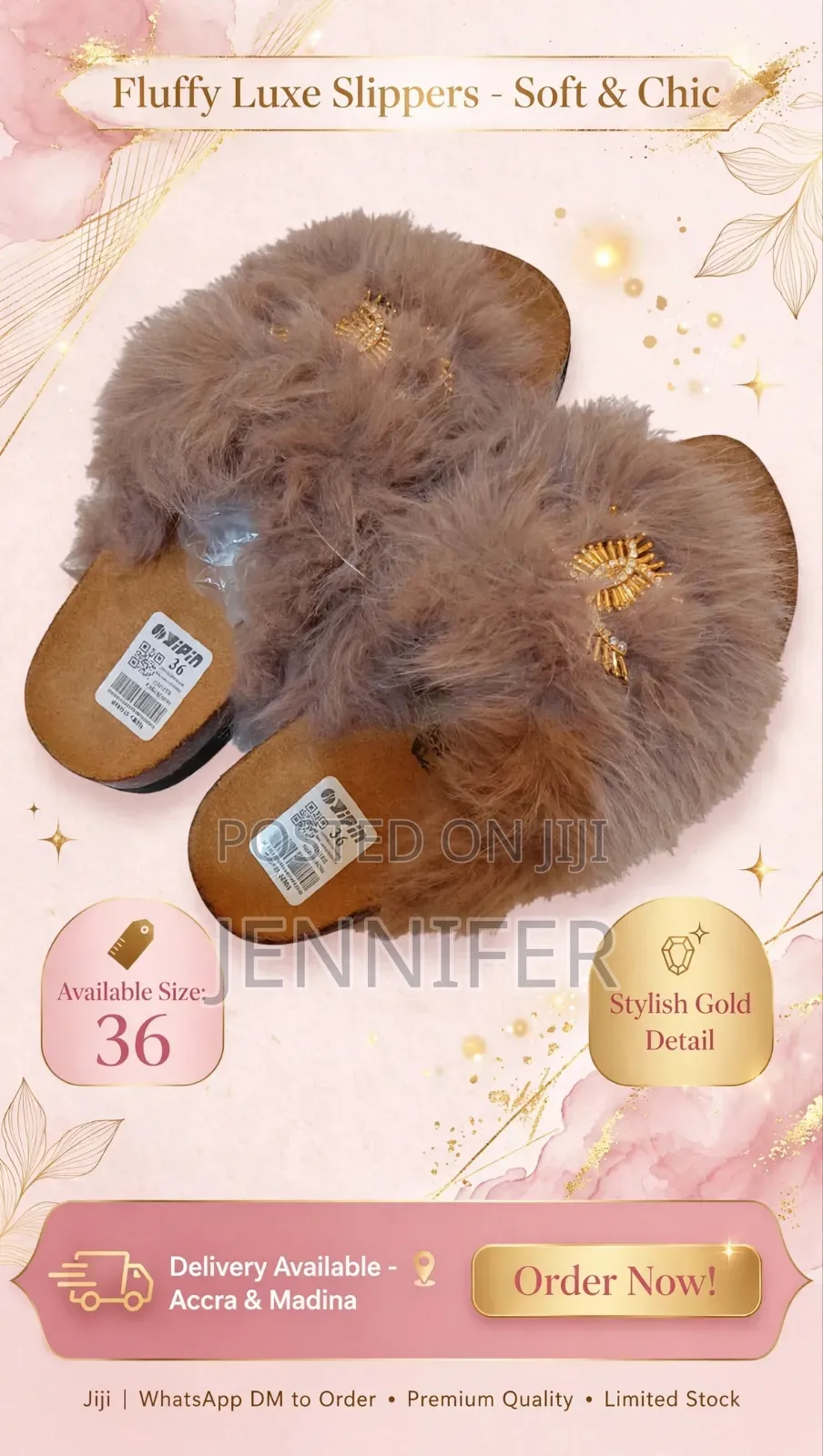 Fluffy Brown Fur Slides - Size 36 - GH₵*Soft Girl Era -Fluffy