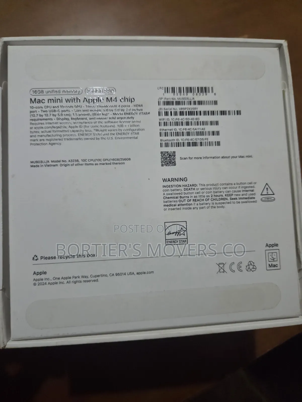 Desktop Computer Apple Mac Mini M4 16GB Apple M4 SSD 256GB