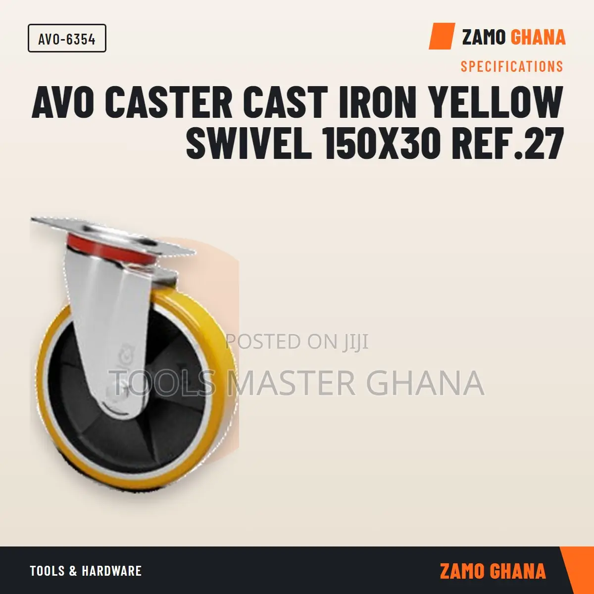 Avo Caster Cast Iron Yellow Swivel 150X30 Ref.27 - AVO-6354